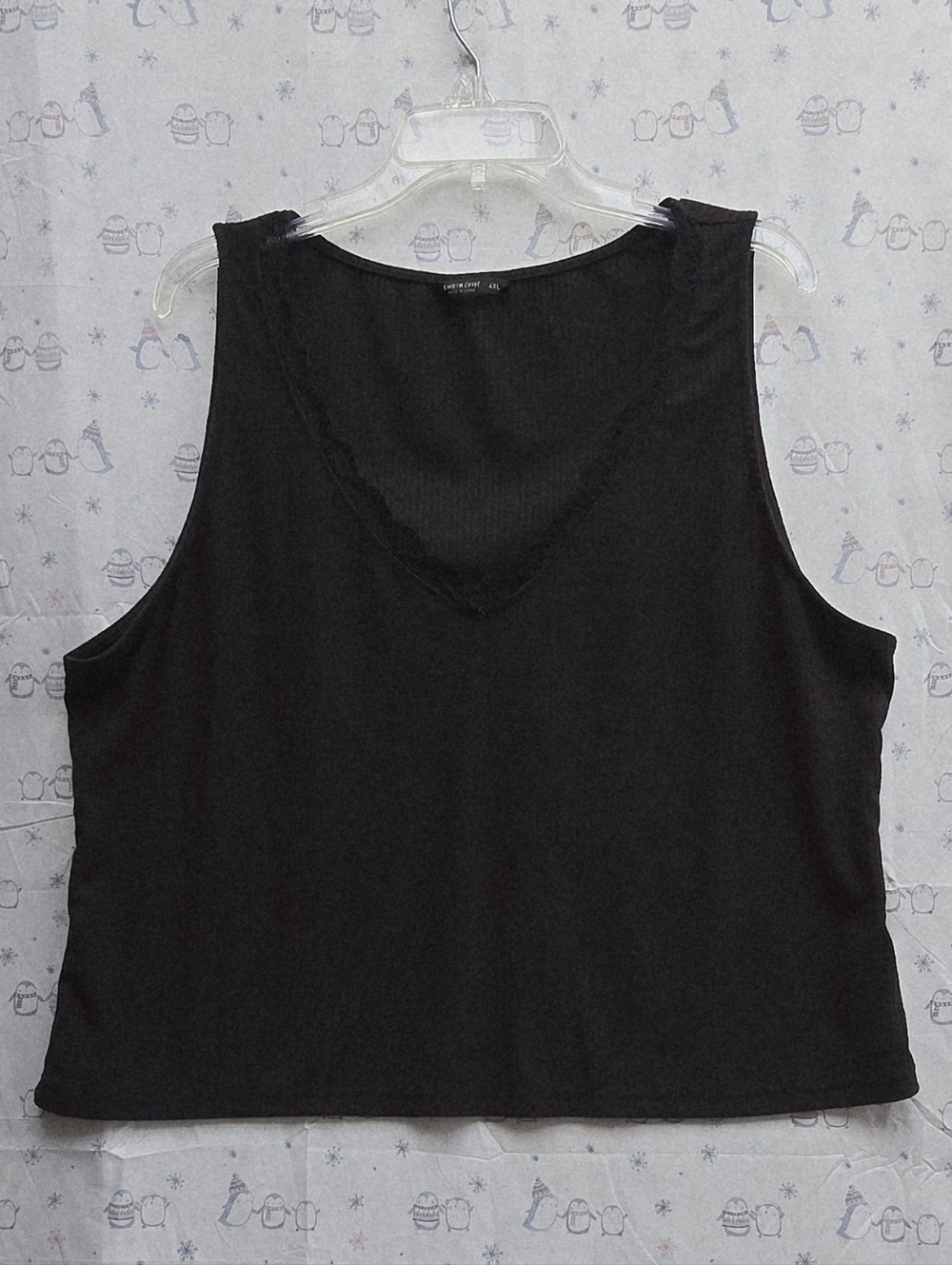 SHEIN Curve Black Ribbed Tank Top Lace-trimmed V-neckline. Size 4XL
